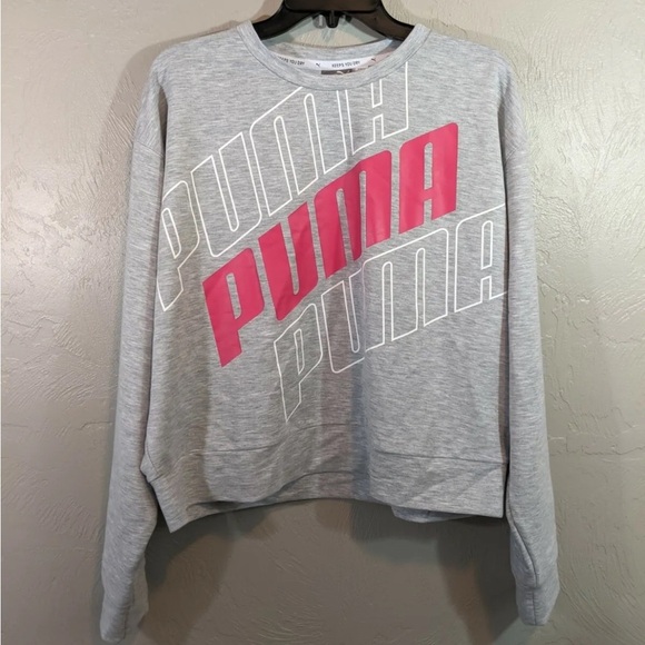 NWT PUMA Logo Heathered Grey Modern Sport Crew Relaxed Sweatshirt - Picture 2 of 4